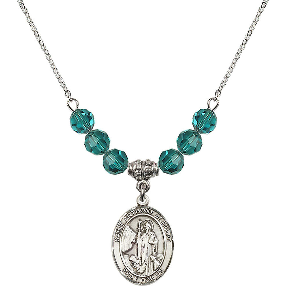 Sterling Silver Saint Anthony of Egypt Birthstone Necklace with Zircon Beads - 8317