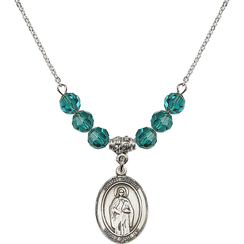 Sterling Silver Saint Odilia Birthstone Necklace with Zircon Beads - 8319