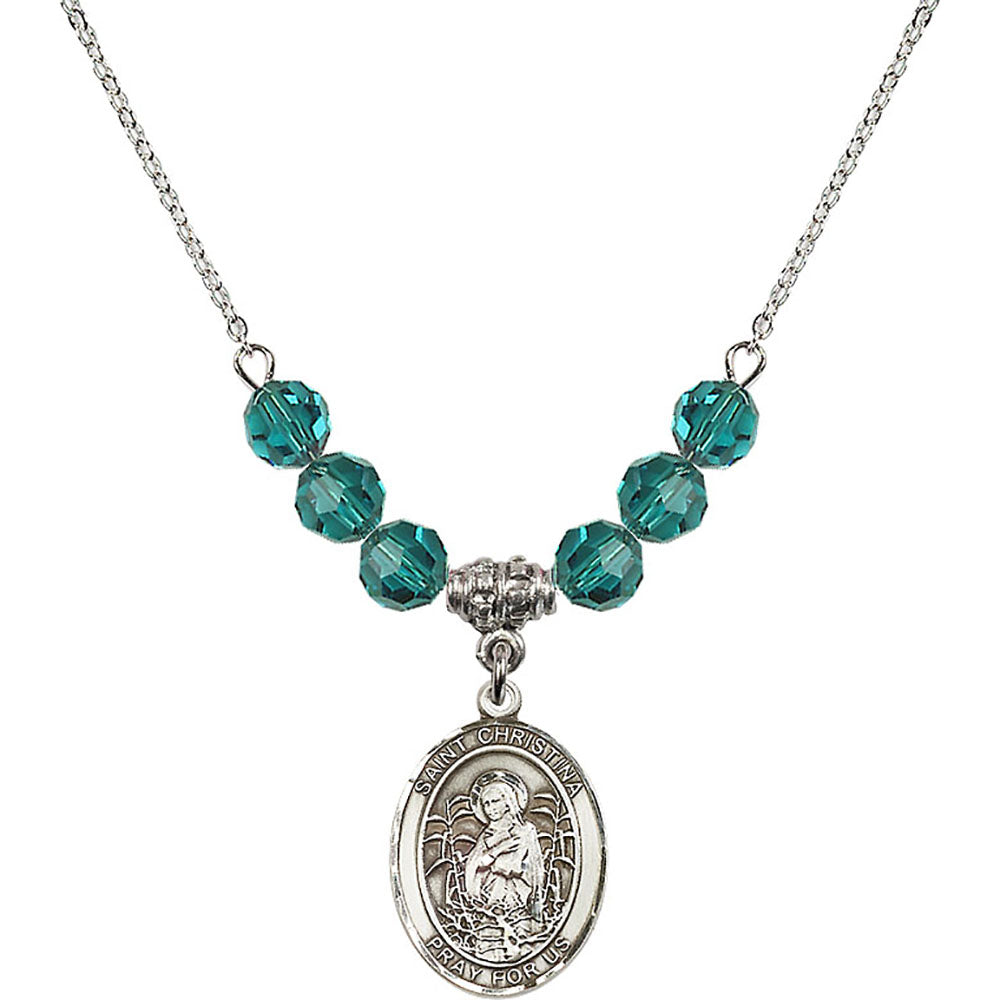 Sterling Silver Saint Christina the Astonishing Birthstone Necklace with Zircon Beads - 8320