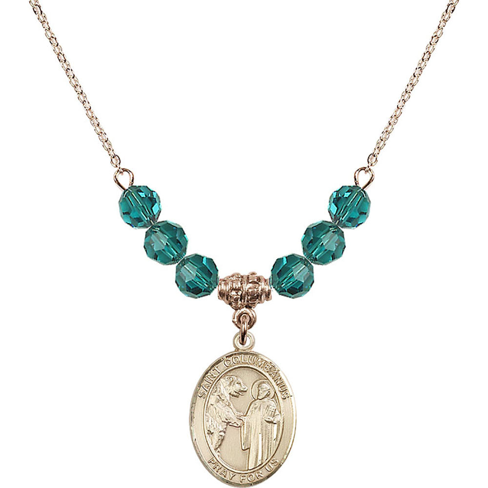 14kt Gold Filled Saint Columbanus Birthstone Necklace with Zircon Beads - 8321