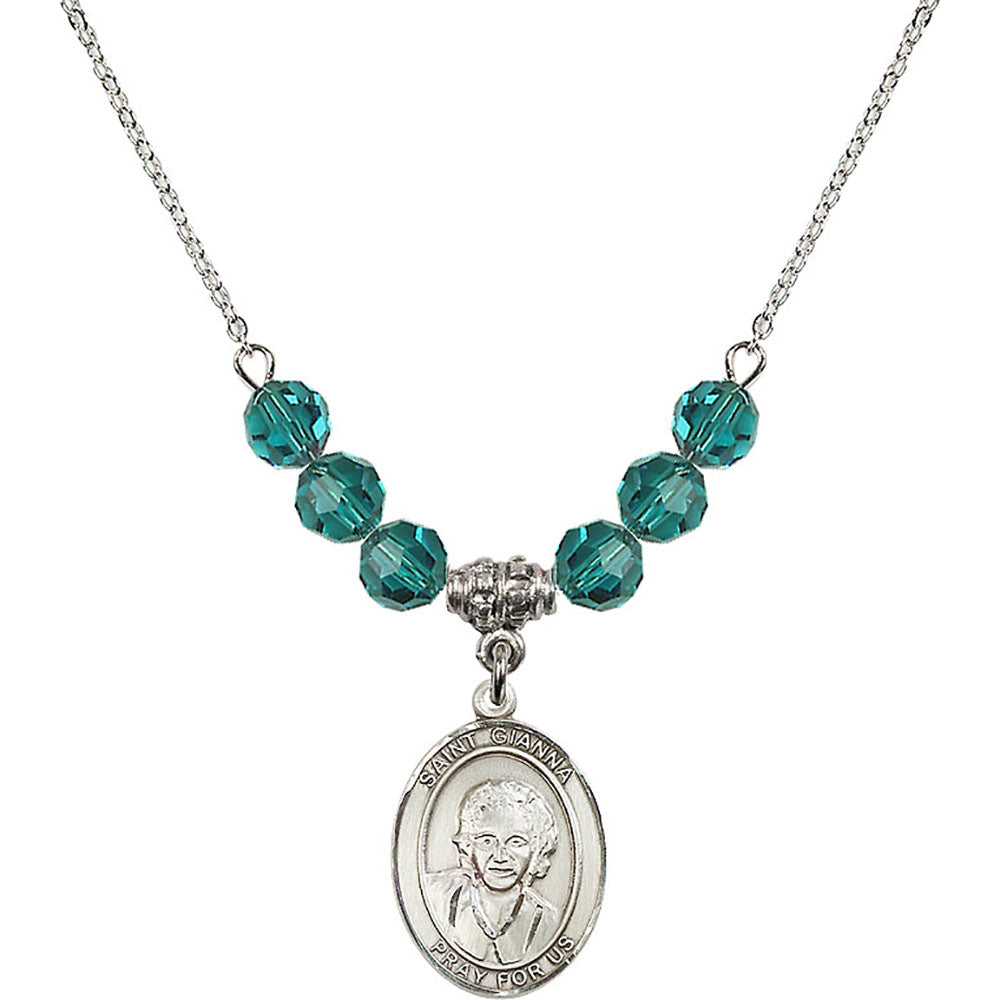 Sterling Silver Saint Gianna Beretta Molla Birthstone Necklace with Zircon Beads - 8322