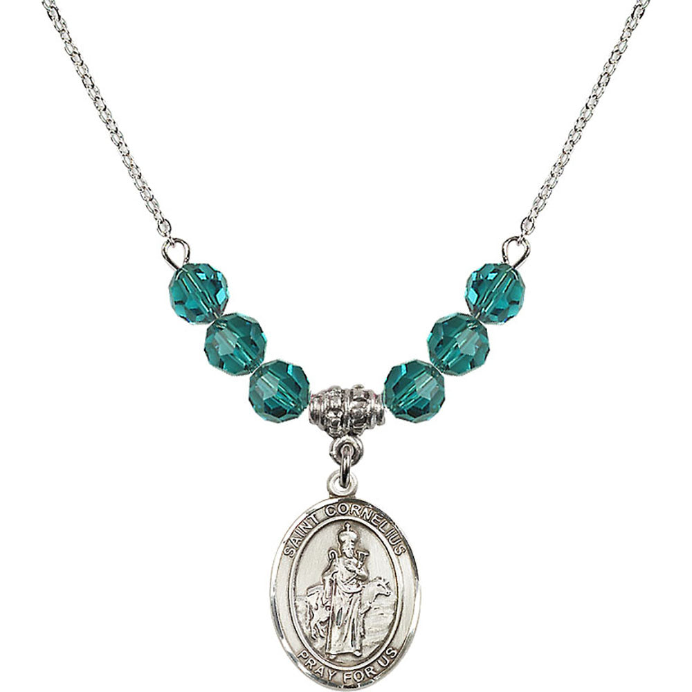 Sterling Silver Saint Cornelius Birthstone Necklace with Zircon Beads - 8325