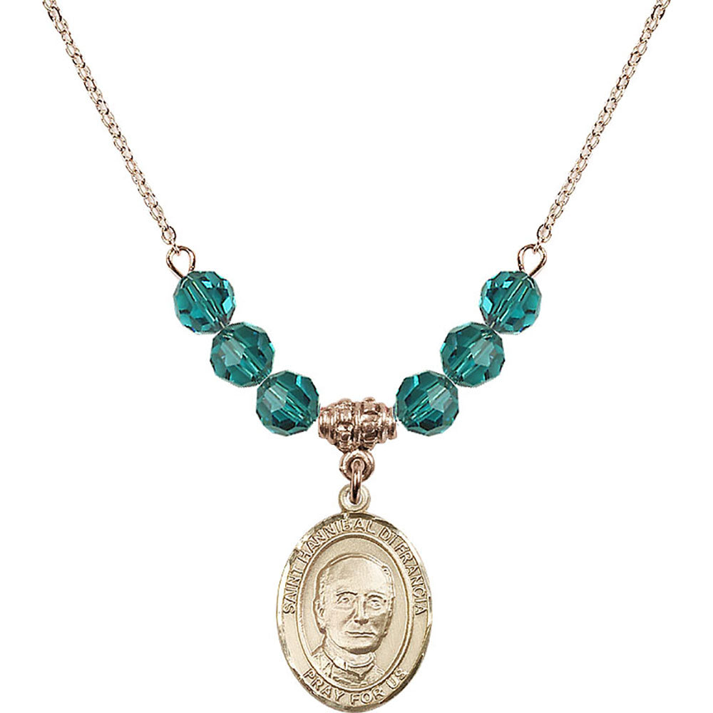 14kt Gold Filled Saint Hannibal Birthstone Necklace with Zircon Beads - 8327