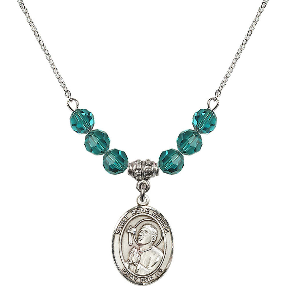Sterling Silver Saint Rene Goupil Birthstone Necklace with Zircon Beads - 8334