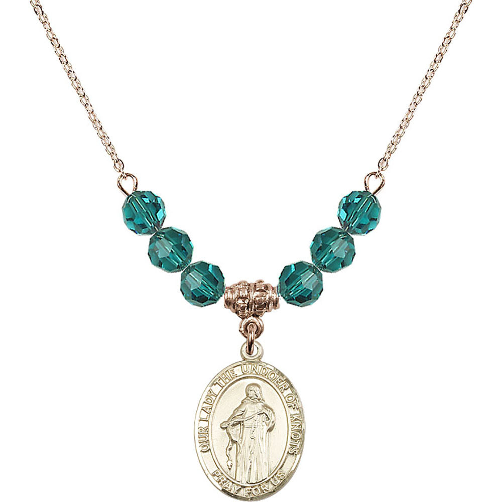 14kt Gold Filled Our Lady the Undoer of Knots Birthstone Necklace with Zircon Beads - 8383