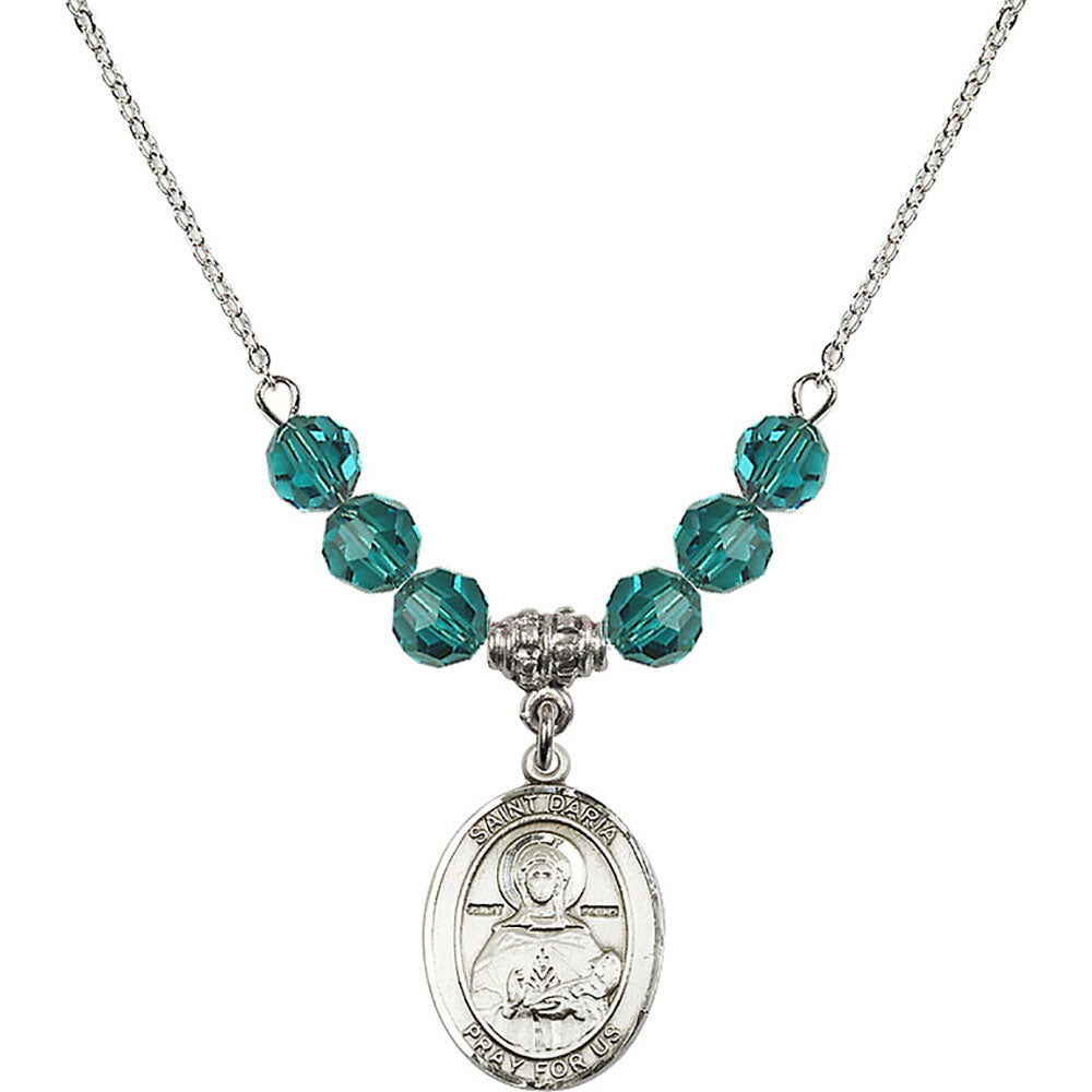 Sterling Silver Saint Daria Birthstone Necklace with Zircon Beads - 8396