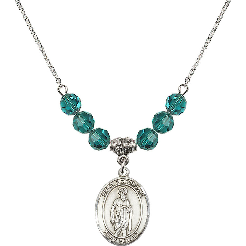 Sterling Silver Saint Nathanael Birthstone Necklace with Zircon Beads - 8398