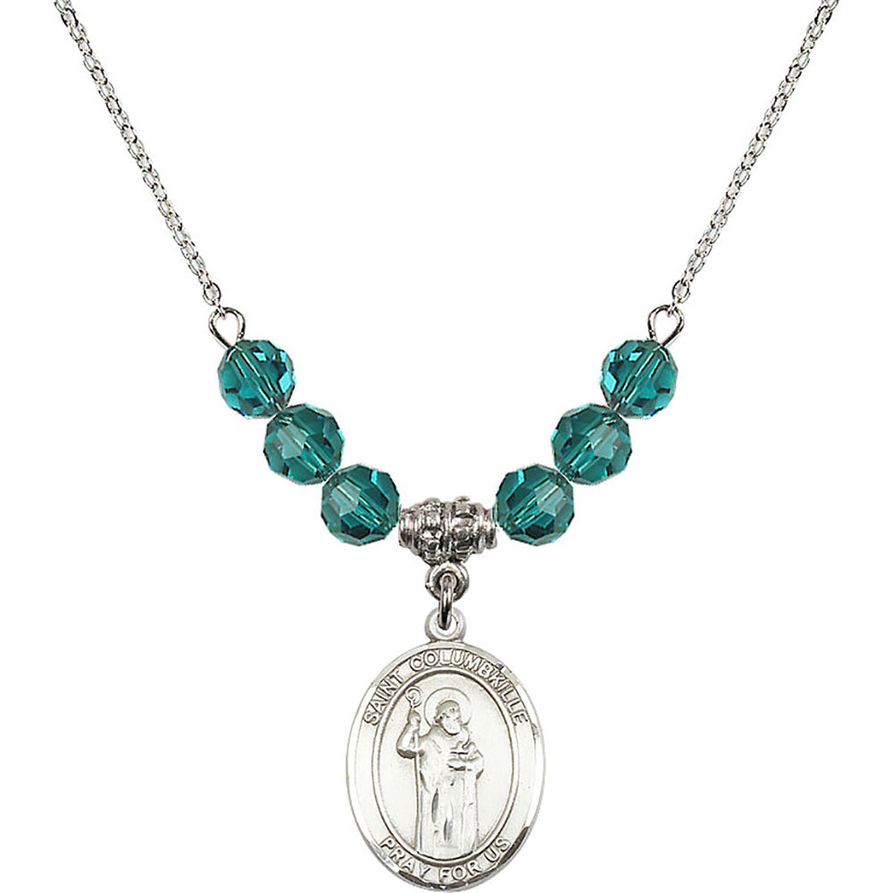 Sterling Silver Saint Columbkille Birthstone Necklace with Zircon Beads - 8399