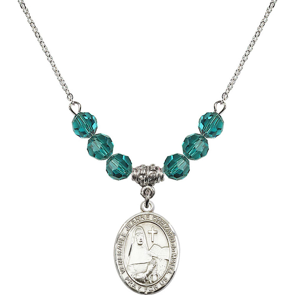 Sterling Silver Saint Jeanne Chezard de Matel Birthstone Necklace with Zircon Beads - 8401