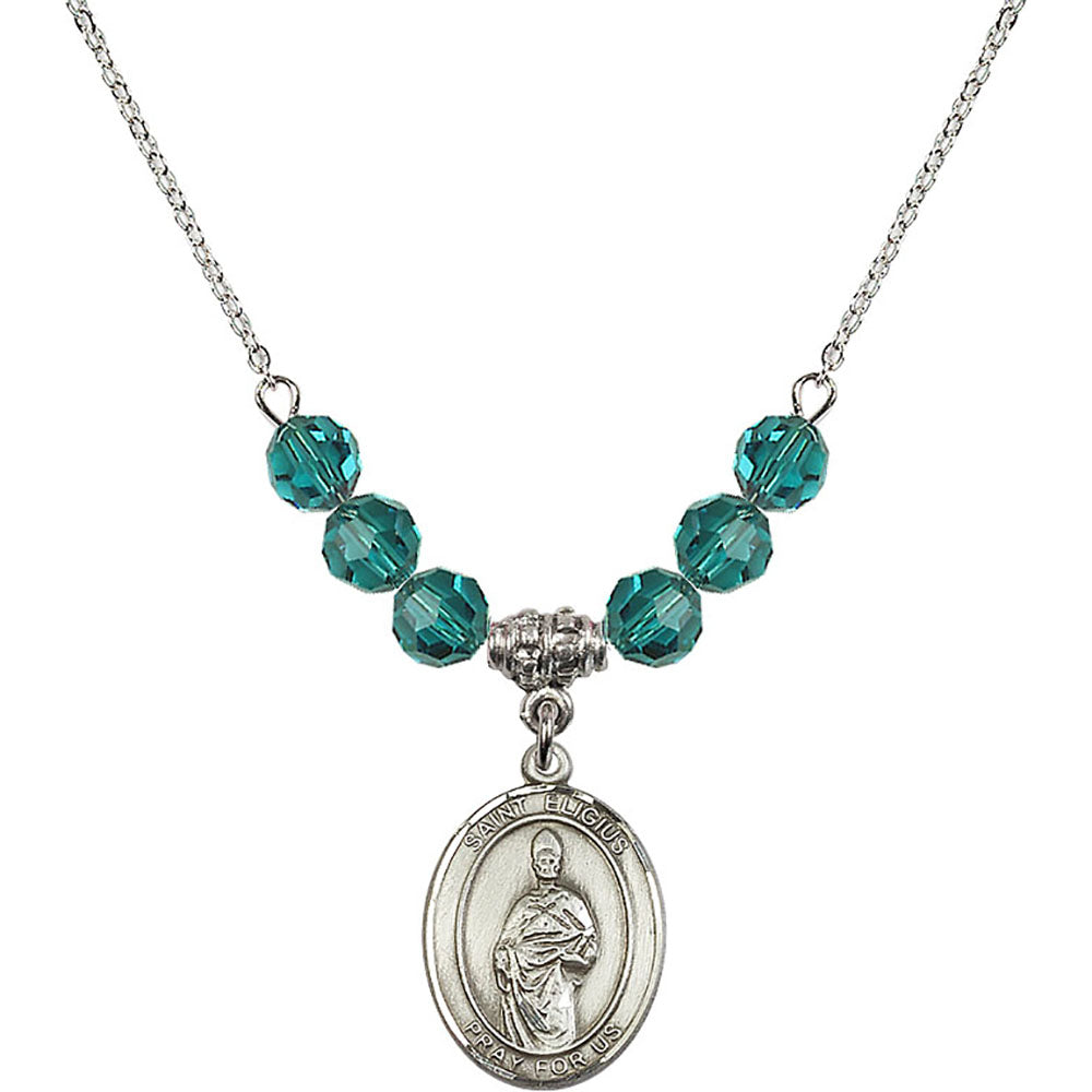 Sterling Silver Saint Eligius Birthstone Necklace with Zircon Beads - 8402