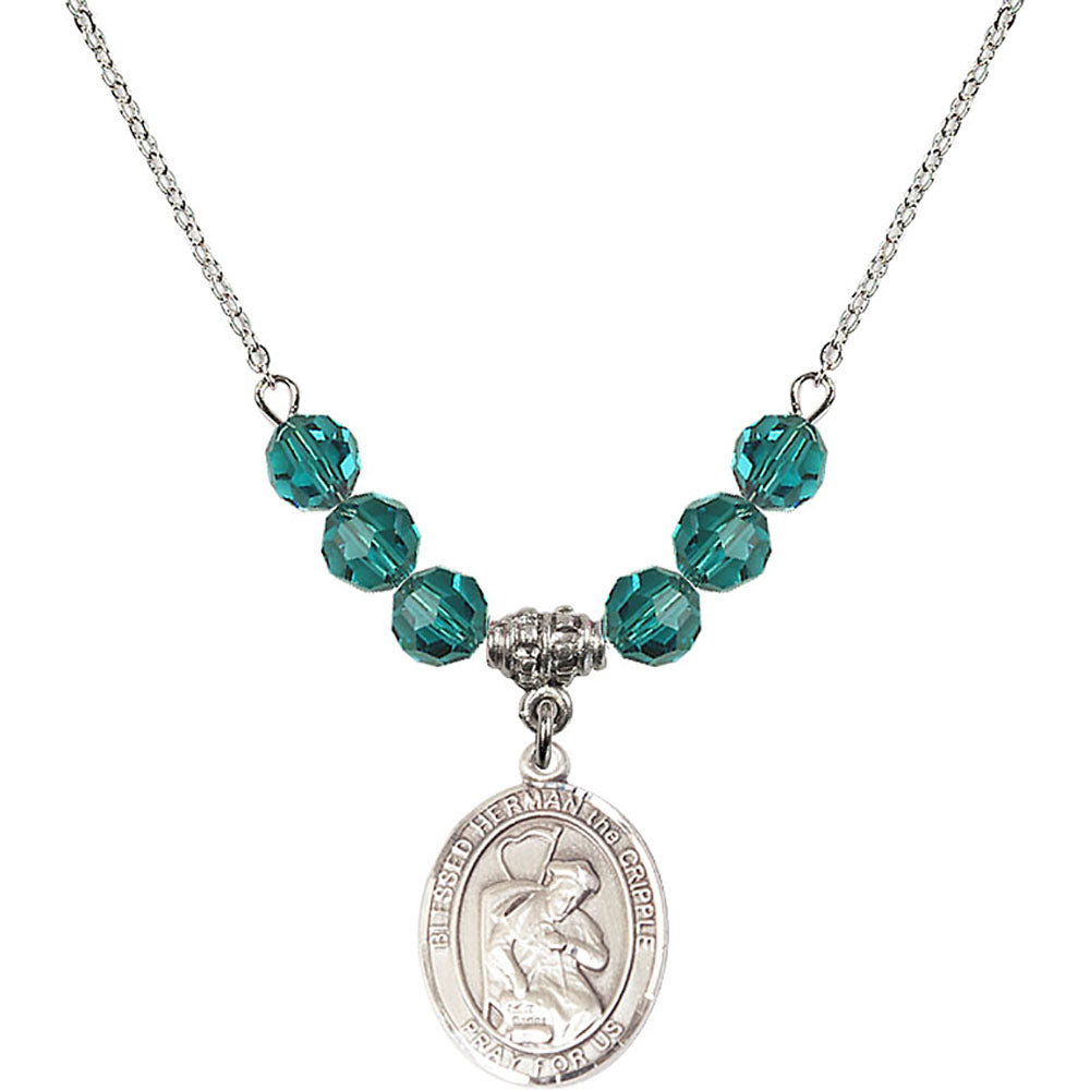 Sterling Silver Blessed Herman the Cripple Birthstone Necklace with Zircon Beads - 8403