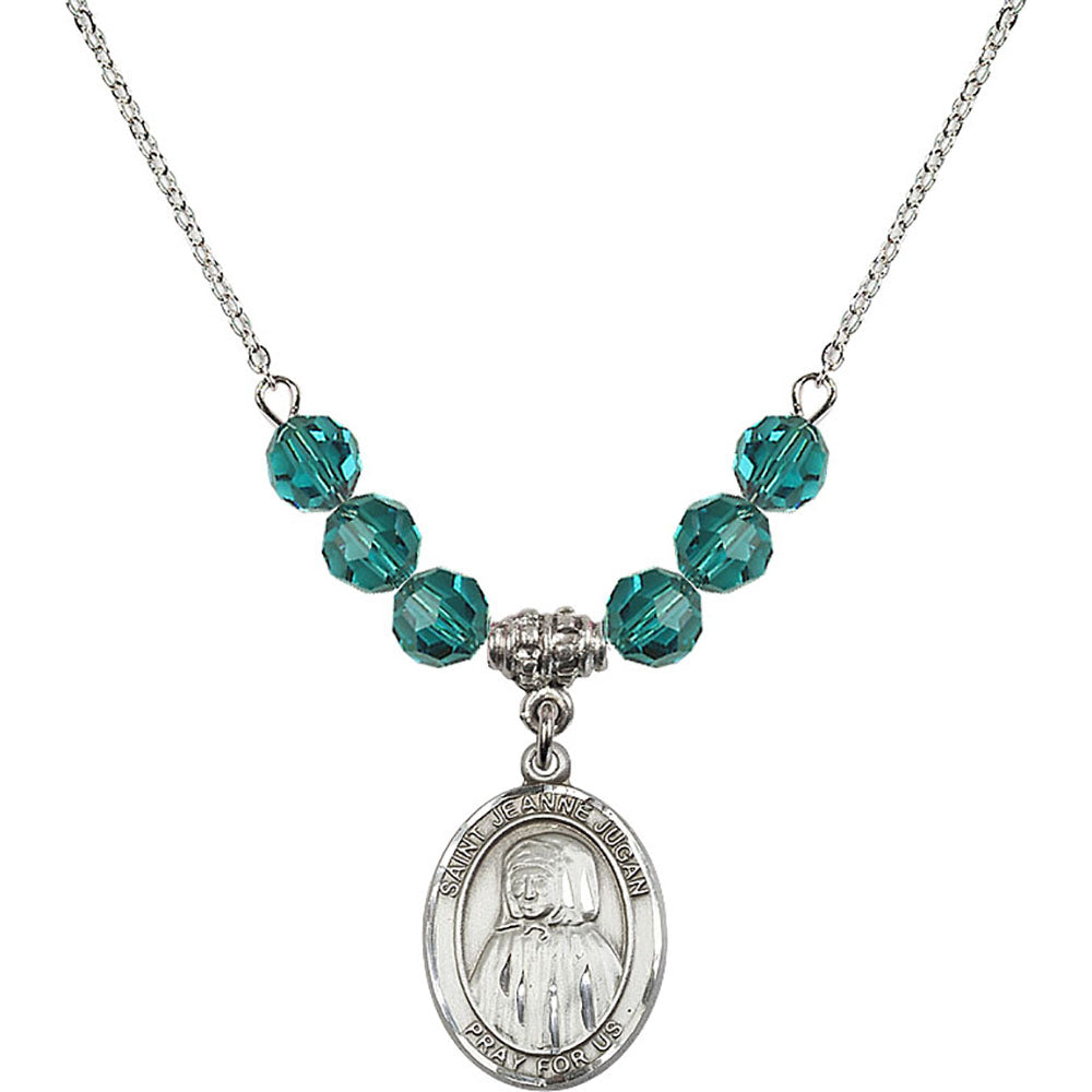 Sterling Silver Saint Jeanne Jugan Birthstone Necklace with Zircon Beads - 8409