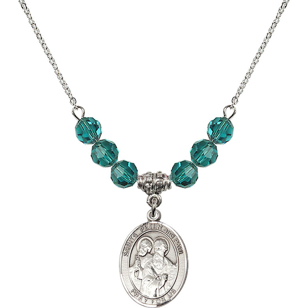 Sterling Silver Saints Peter & Paul Birthstone Necklace with Zircon Beads - 8410