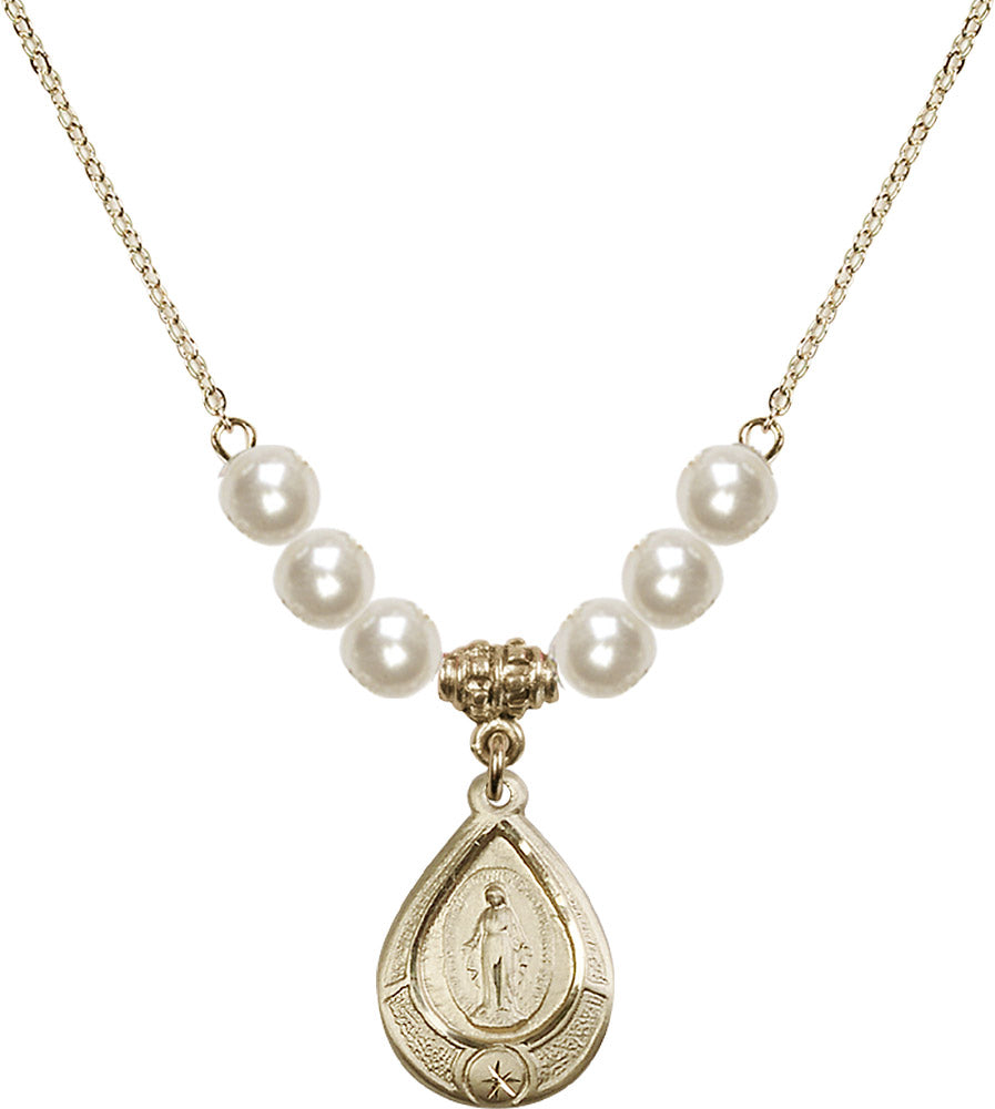 14kt Gold Filled Miraculous Birthstone Necklace with Faux-Pearl Beads - 4144
