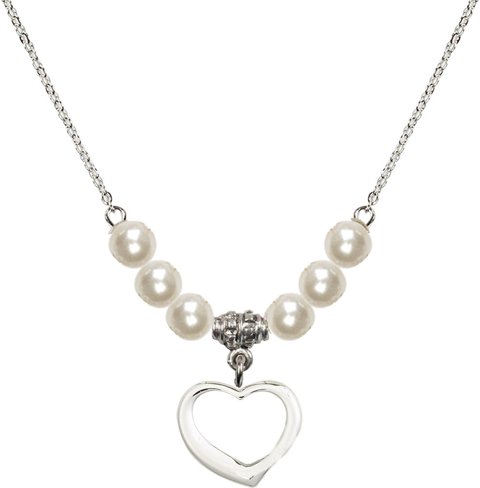 Sterling Silver Heart Birthstone Necklace with Faux-Pearl Beads - 4208