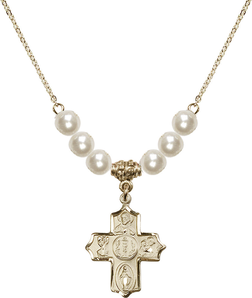14kt Gold Filled 4-Way Birthstone Necklace with Faux-Pearl Beads - 4256