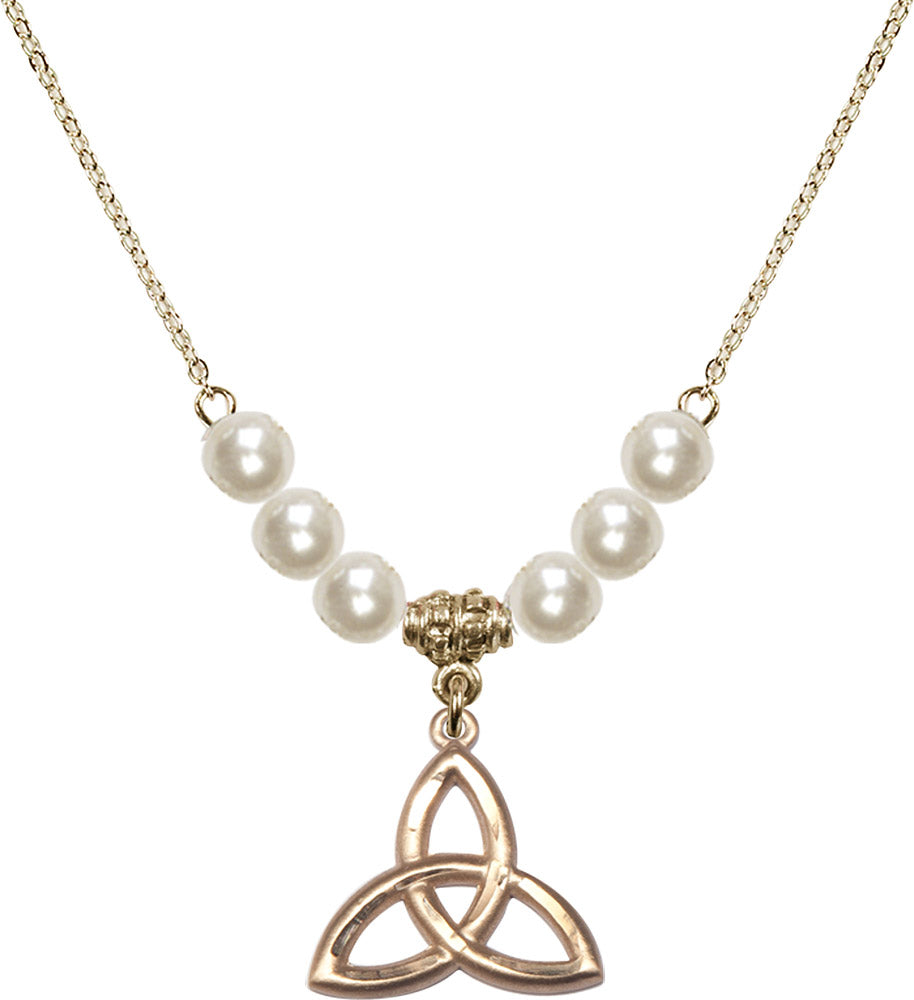 14kt Gold Filled Trinity Irish Knot Birthstone Necklace with Faux-Pearl Beads - 5101