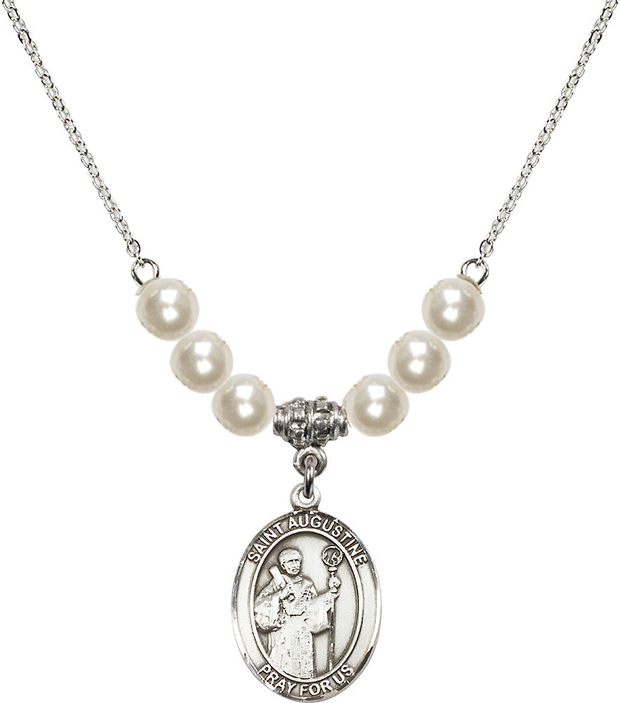 Sterling Silver Saint Augustine Birthstone Necklace with Faux-Pearl Beads - 8007