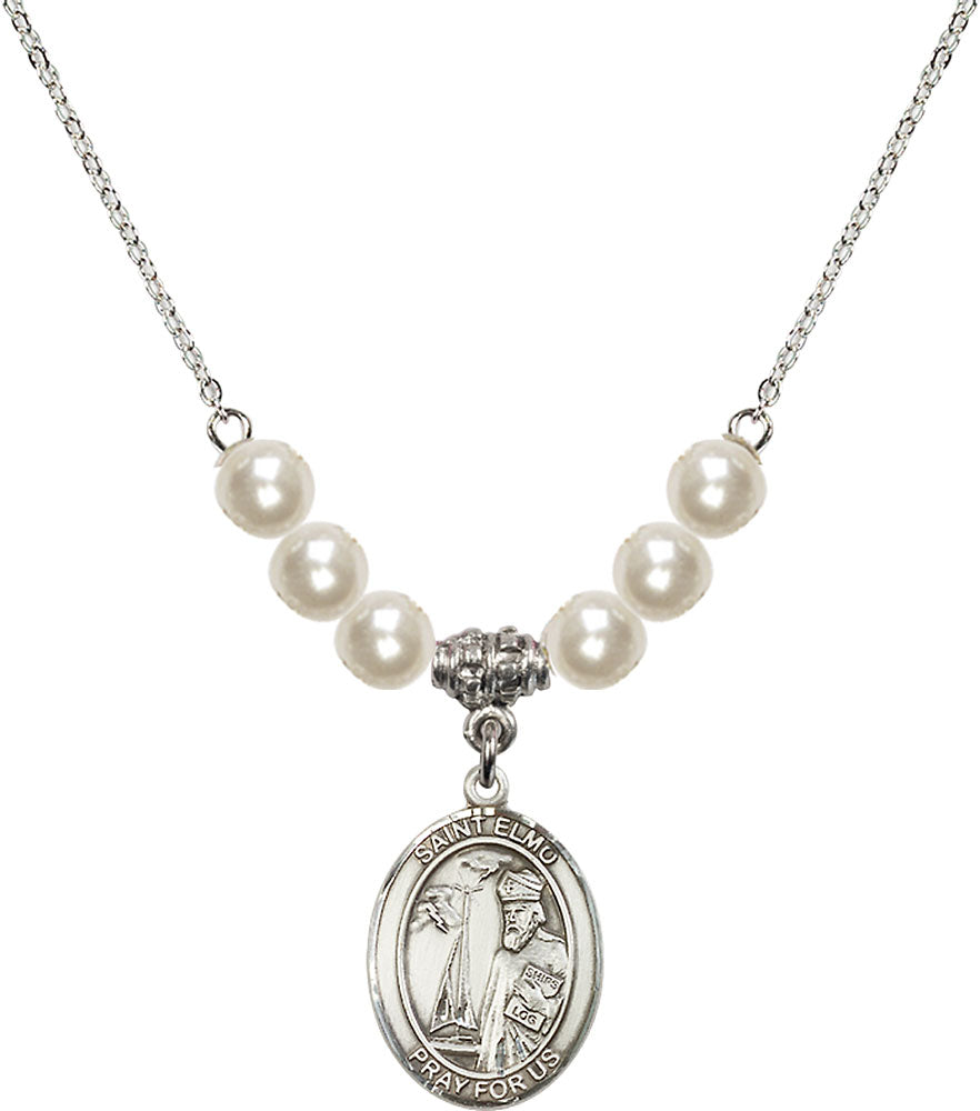 Sterling Silver Saint Elmo Birthstone Necklace with Faux-Pearl Beads - 8031