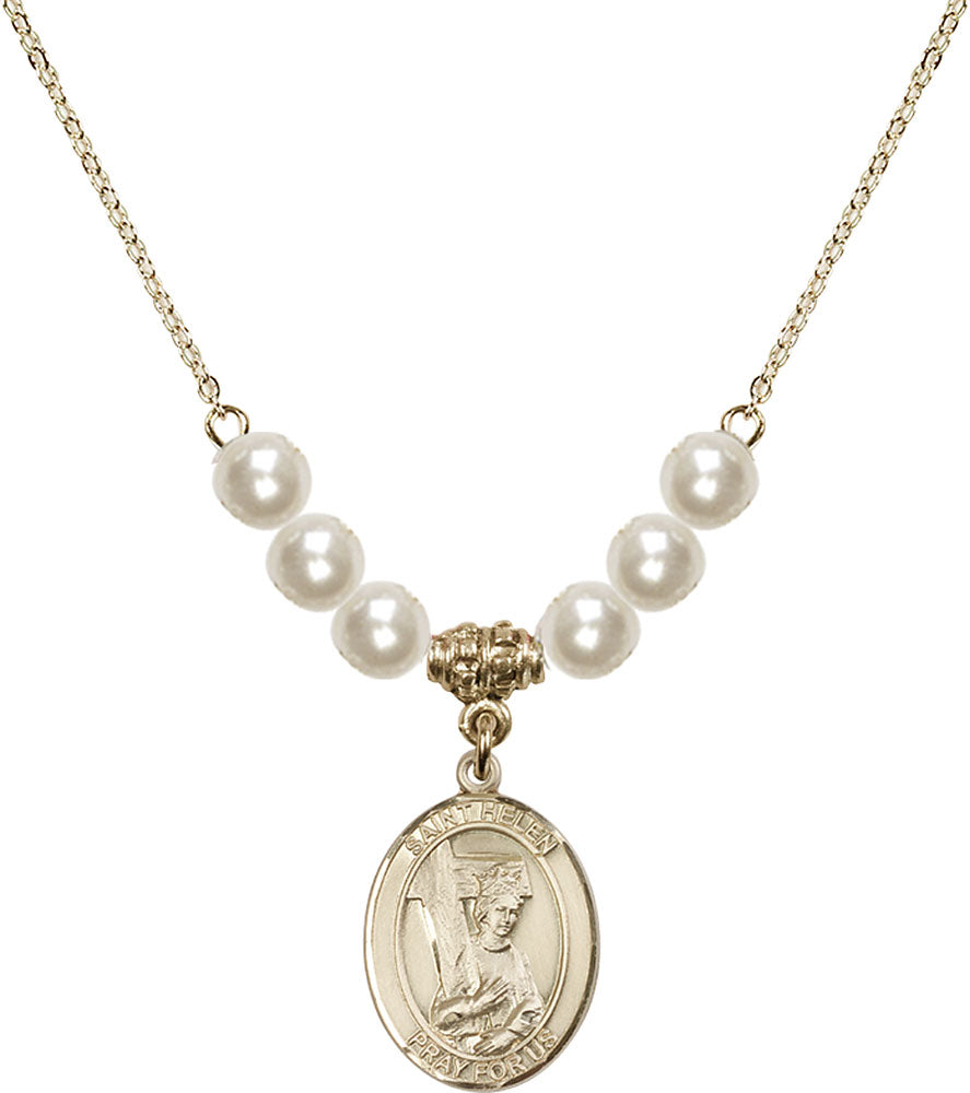 14kt Gold Filled Saint Helen Birthstone Necklace with Faux-Pearl Beads - 8043
