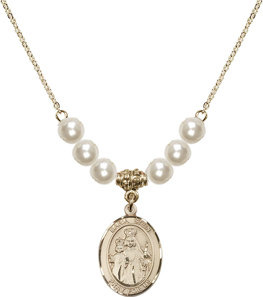 14kt Gold Filled Maria Stein Birthstone Necklace with Faux-Pearl Beads - 8133