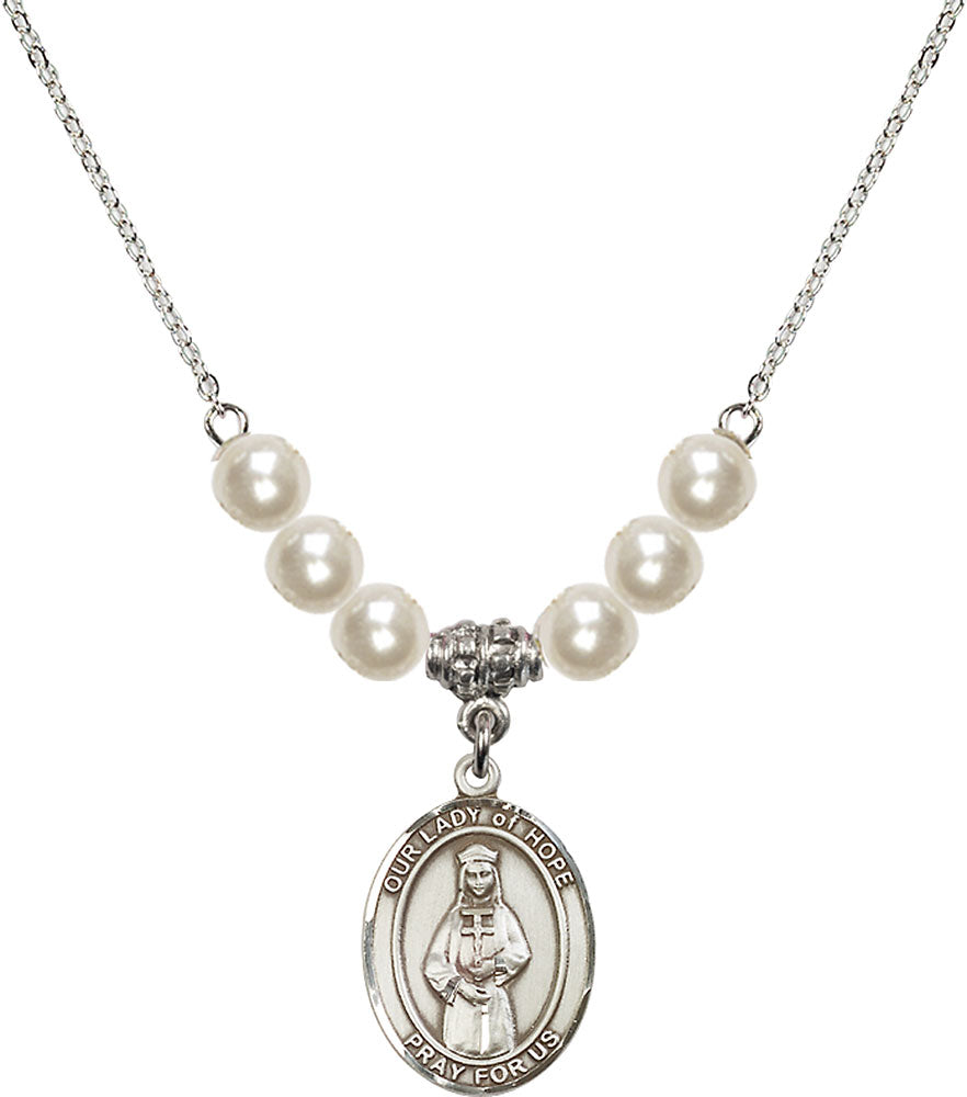 Sterling Silver Our Lady of Hope Birthstone Necklace with Faux-Pearl Beads - 8230