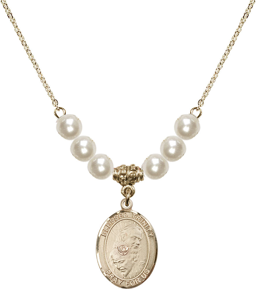 14kt Gold Filled Blessed Trinity Birthstone Necklace with Faux-Pearl Beads - 8249