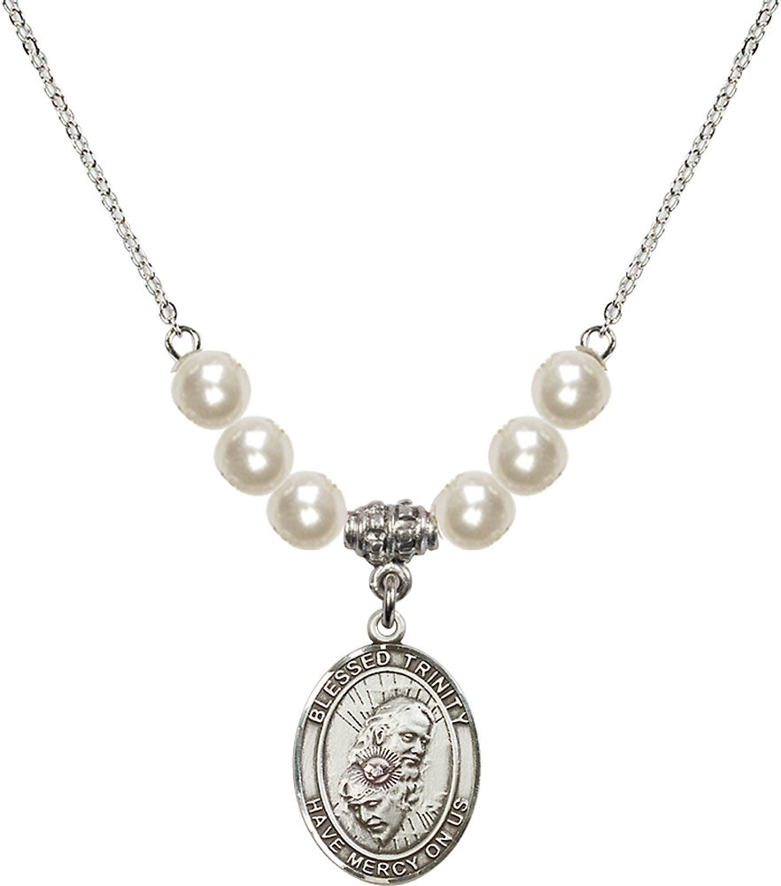 Sterling Silver Blessed Trinity Birthstone Necklace with Faux-Pearl Beads - 8249