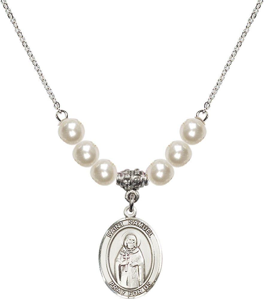 Sterling Silver Saint Samuel Birthstone Necklace with Faux-Pearl Beads - 8259