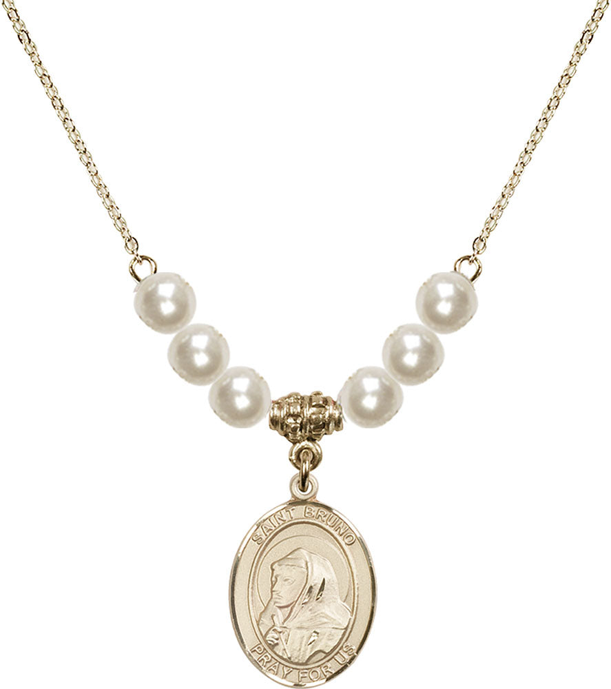 14kt Gold Filled Saint Bruno Birthstone Necklace with Faux-Pearl Beads - 8270