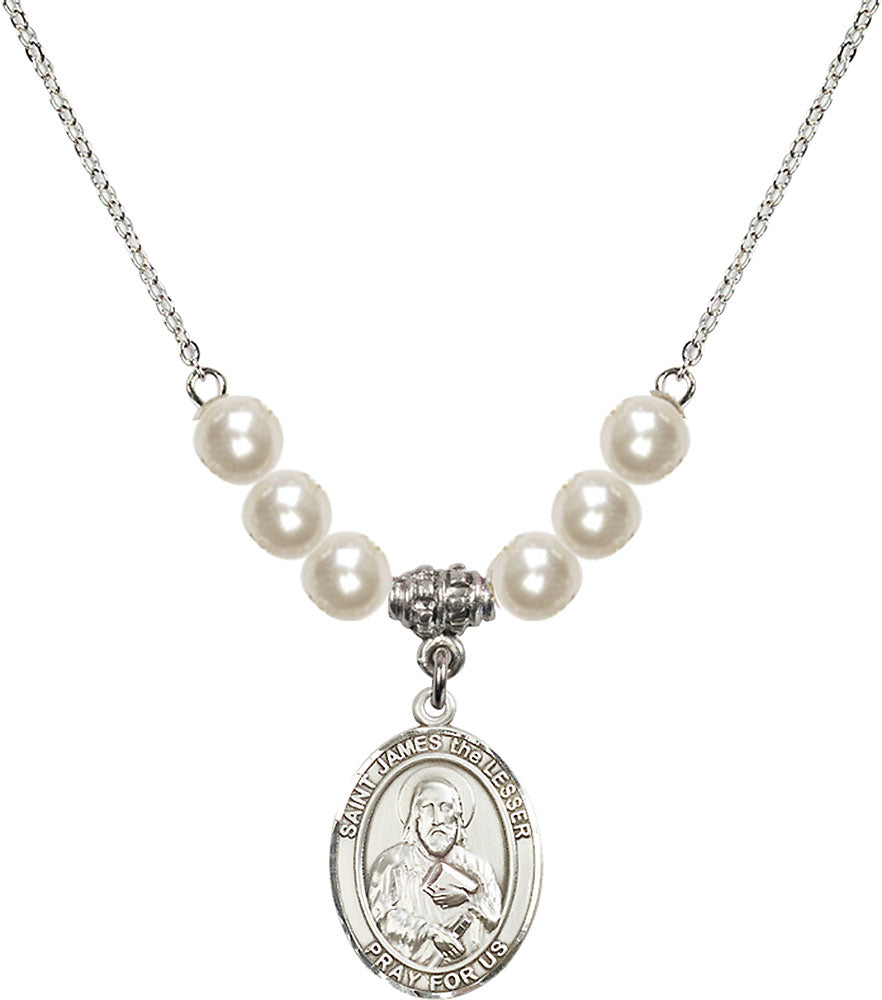 Sterling Silver Saint James the Lesser Birthstone Necklace with Faux-Pearl Beads - 8277