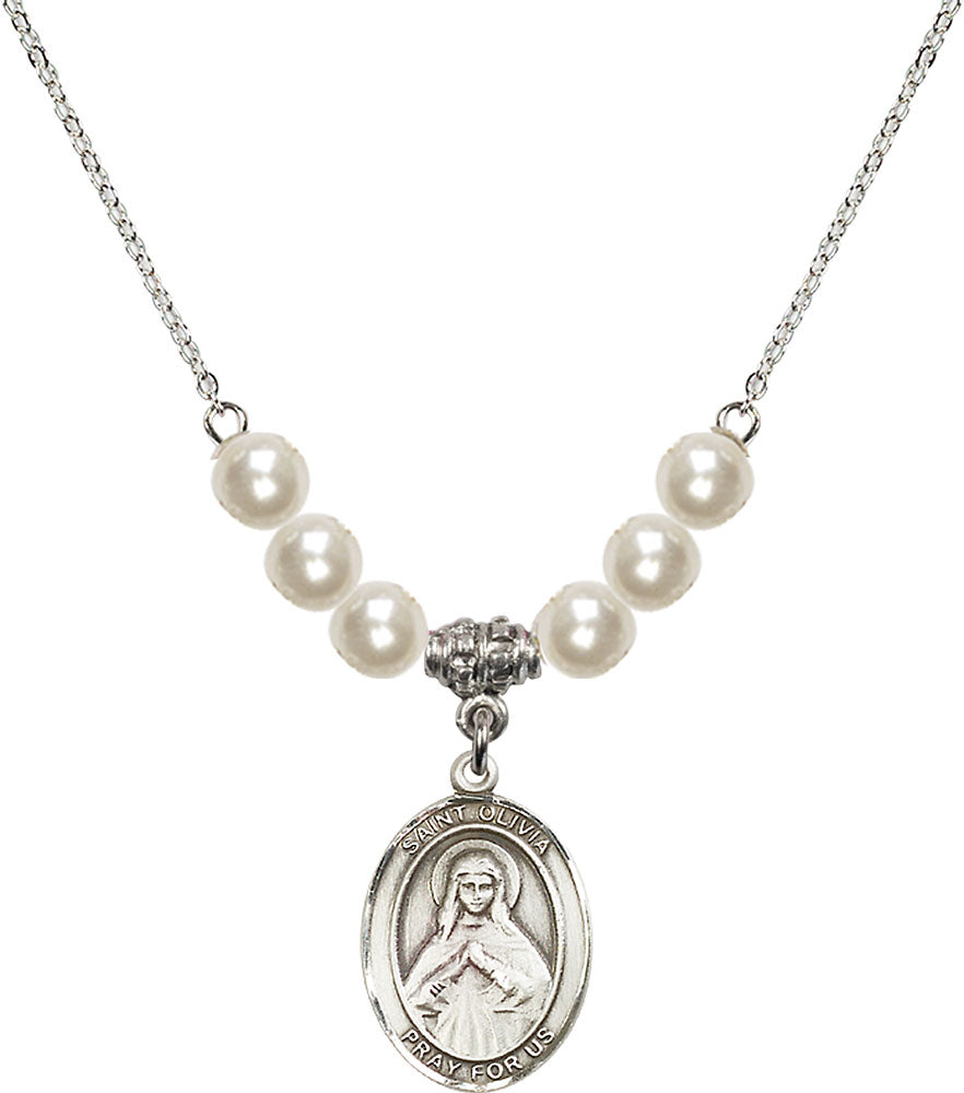 Sterling Silver Saint Olivia Birthstone Necklace with Faux-Pearl Beads - 8312