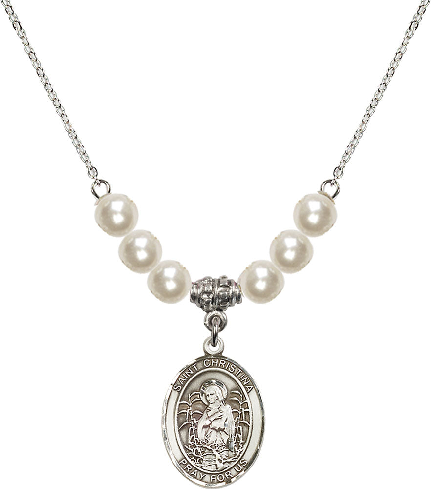Sterling Silver Saint Christina the Astonishing Birthstone Necklace with Faux-Pearl Beads - 8320