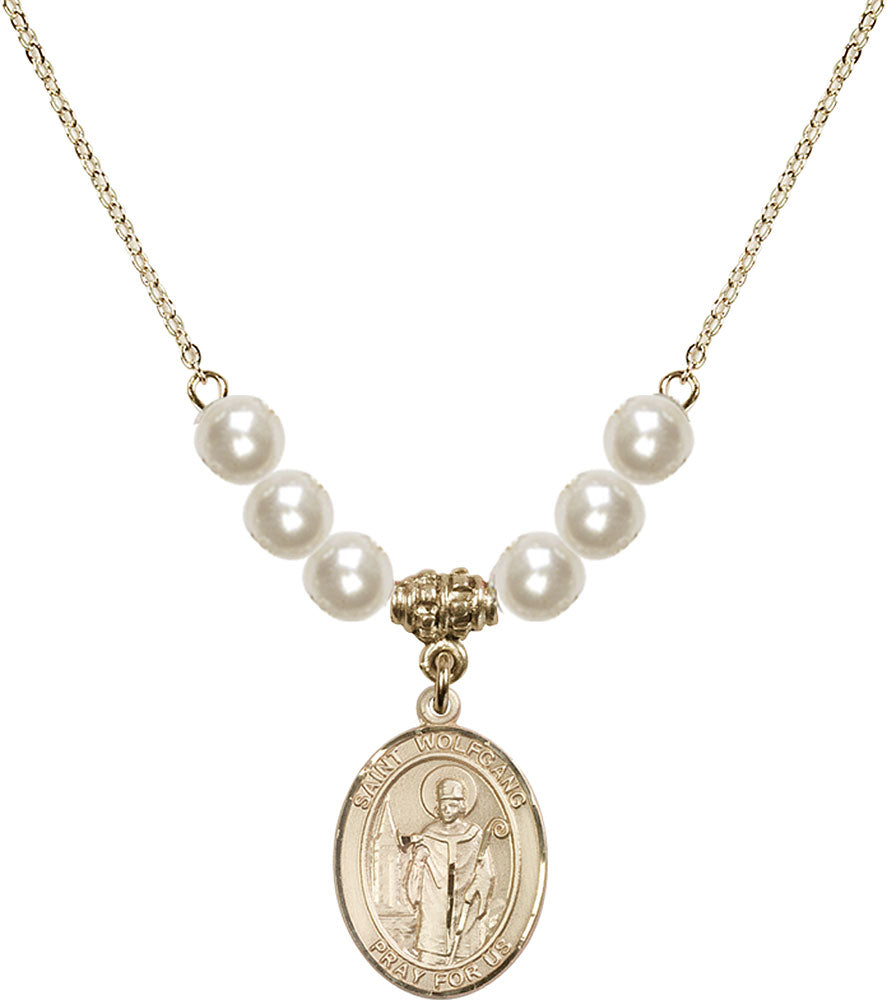 14kt Gold Filled Saint Wolfgang Birthstone Necklace with Faux-Pearl Beads - 8323