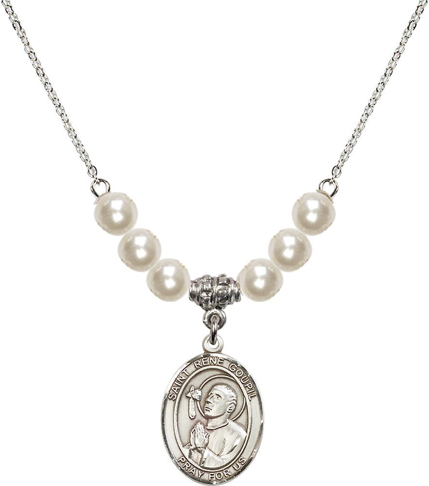 Sterling Silver Saint Rene Goupil Birthstone Necklace with Faux-Pearl Beads - 8334