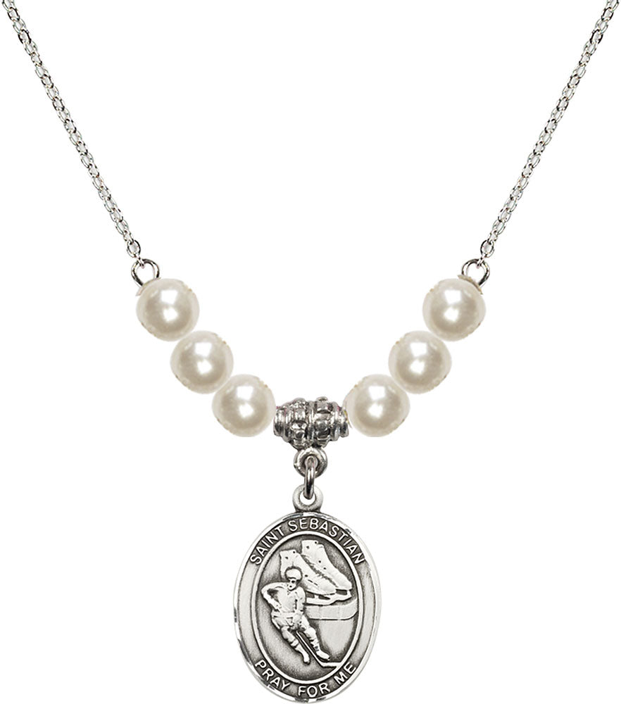Sterling Silver Saint Sebastian / Hockey Birthstone Necklace with Faux ...
