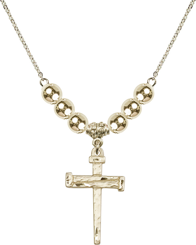14kt Gold Filled Nail Cross Birthstone Necklace with Gold Filled Beads - 0013