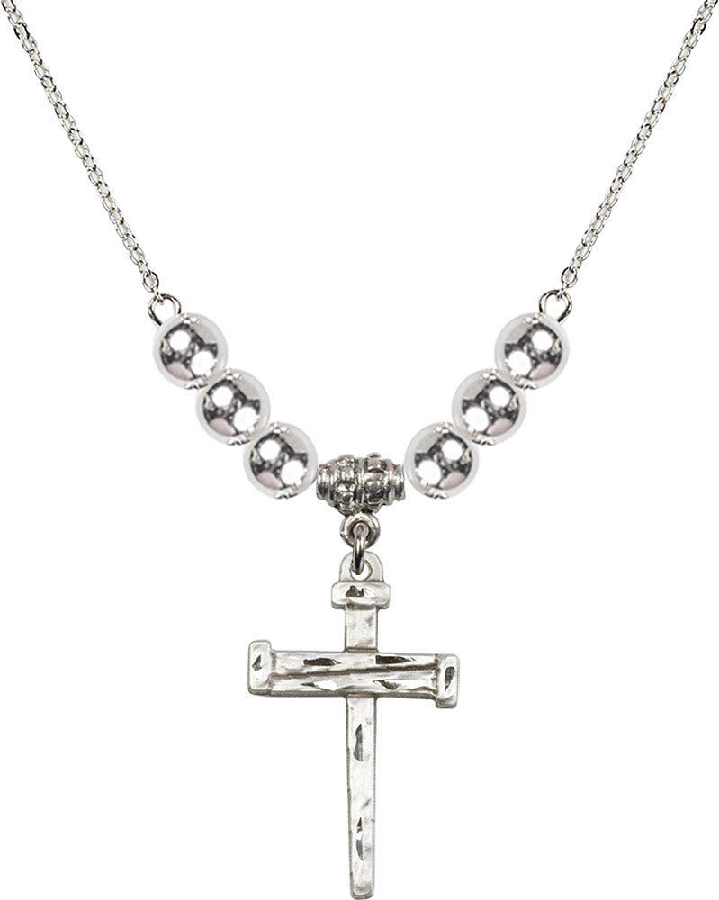 Sterling Silver Nail Cross Birthstone Necklace with Sterling Silver Beads - 0013