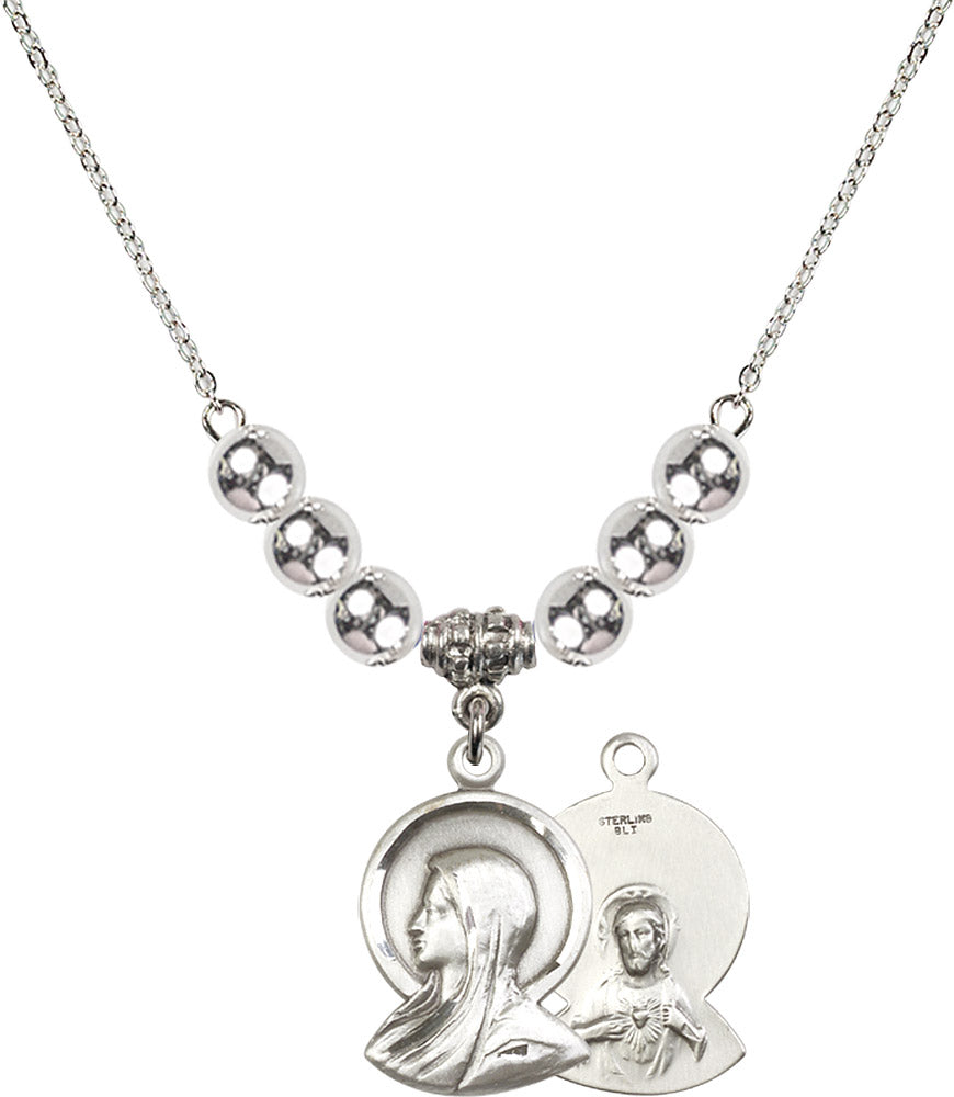 Sterling Silver Madonna Birthstone Necklace with Sterling Silver Beads - 0020