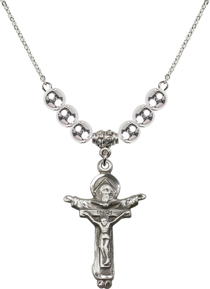 Sterling Silver Trinity Crucifix Birthstone Necklace with Sterling Silver Beads - 0065