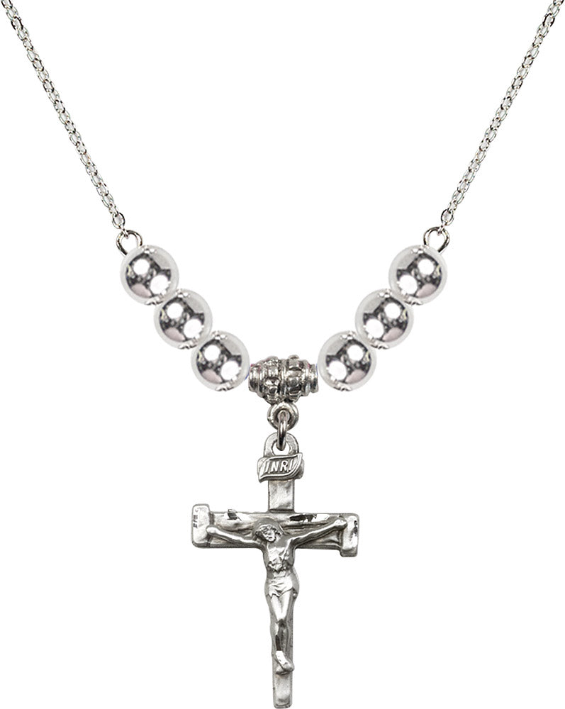 Sterling Silver Nail Crucifix Birthstone Necklace with Sterling Silver Beads - 0073