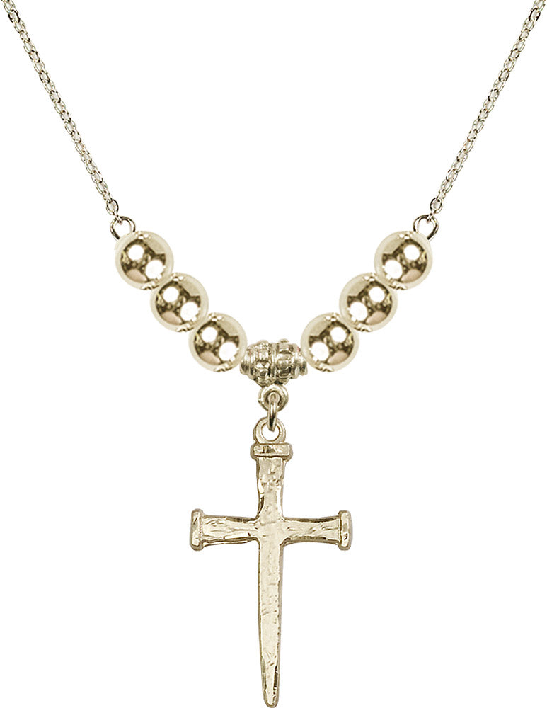 14kt Gold Filled Nail Cross Birthstone Necklace with Gold Filled Beads - 0085