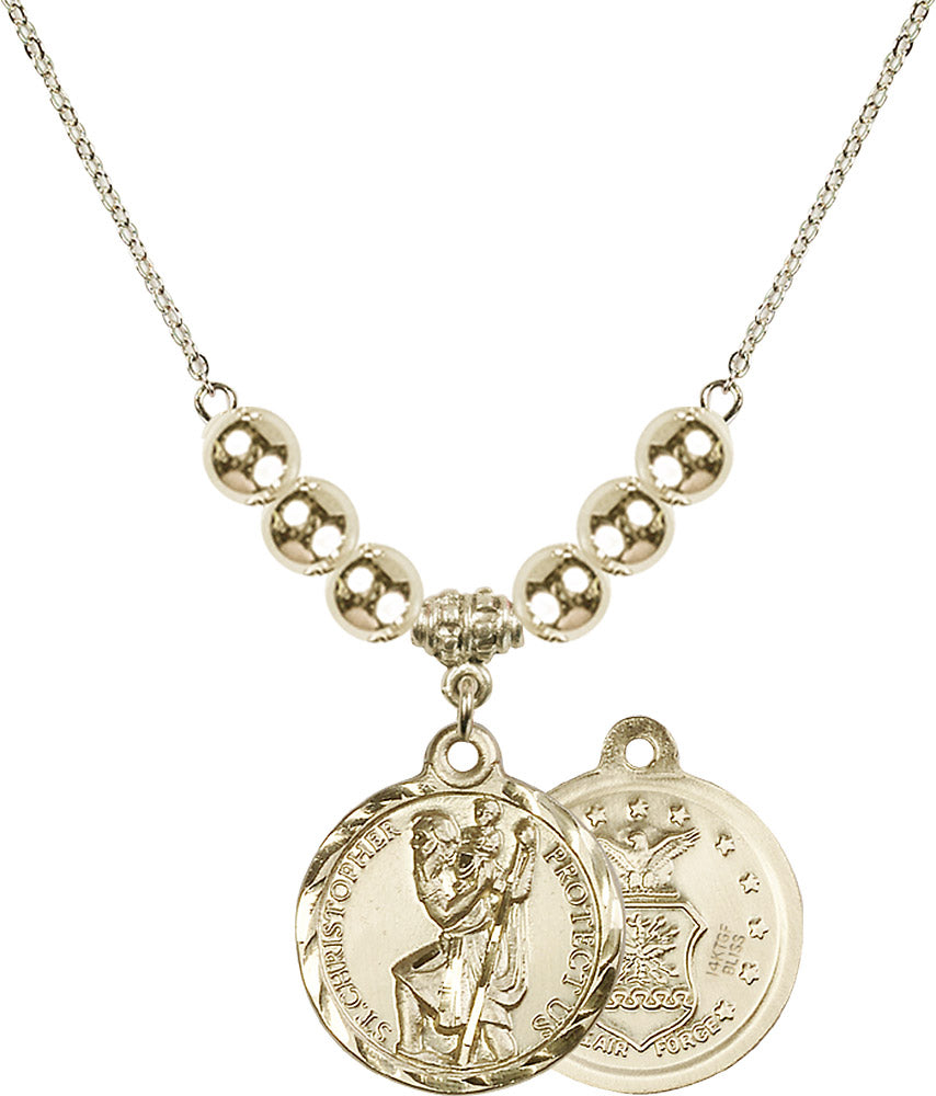 14kt Gold Filled Saint Christopher / Air Force Birthstone Necklace with Gold Filled Beads - 0192