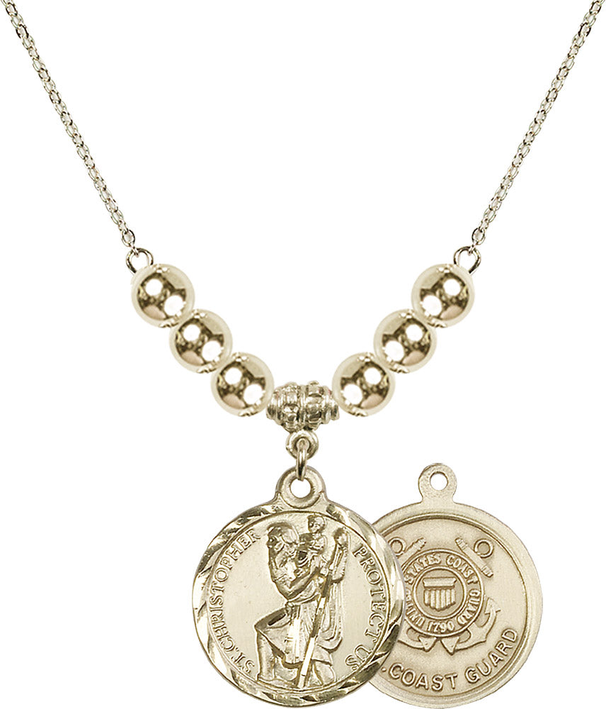 14kt Gold Filled Saint Christopher / Coast Guard Birthstone Necklace with Gold Filled Beads - 0192