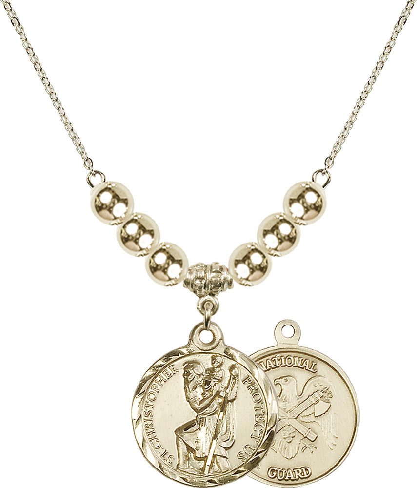 14kt Gold Filled Saint Christopher / Nat'l Guard Birthstone Necklace with Gold Filled Beads - 0192