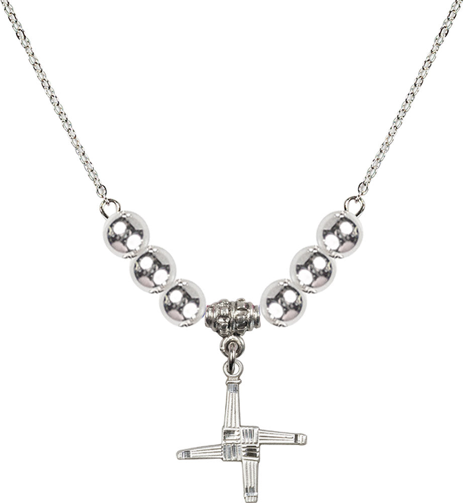 Sterling Silver Saint Brigid Cross Birthstone Necklace with Sterling Silver Beads - 0290