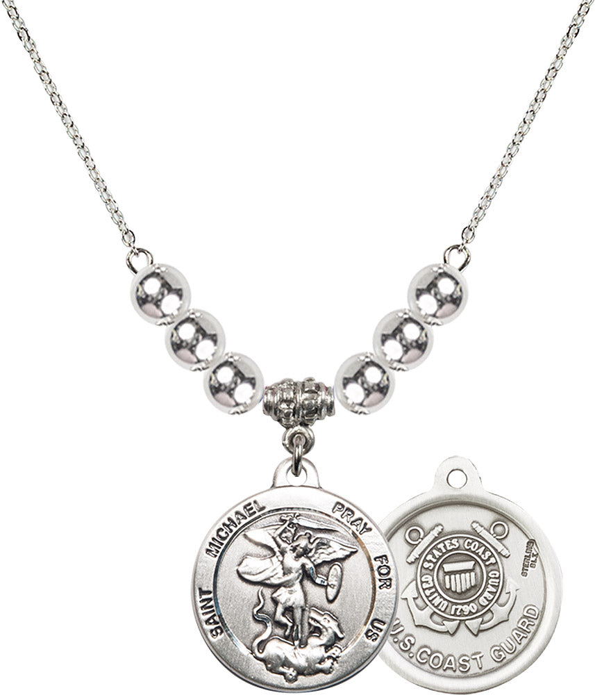 Sterling Silver Saint Michael / Coast Guard Birthstone Necklace with Sterling Silver Beads - 0342