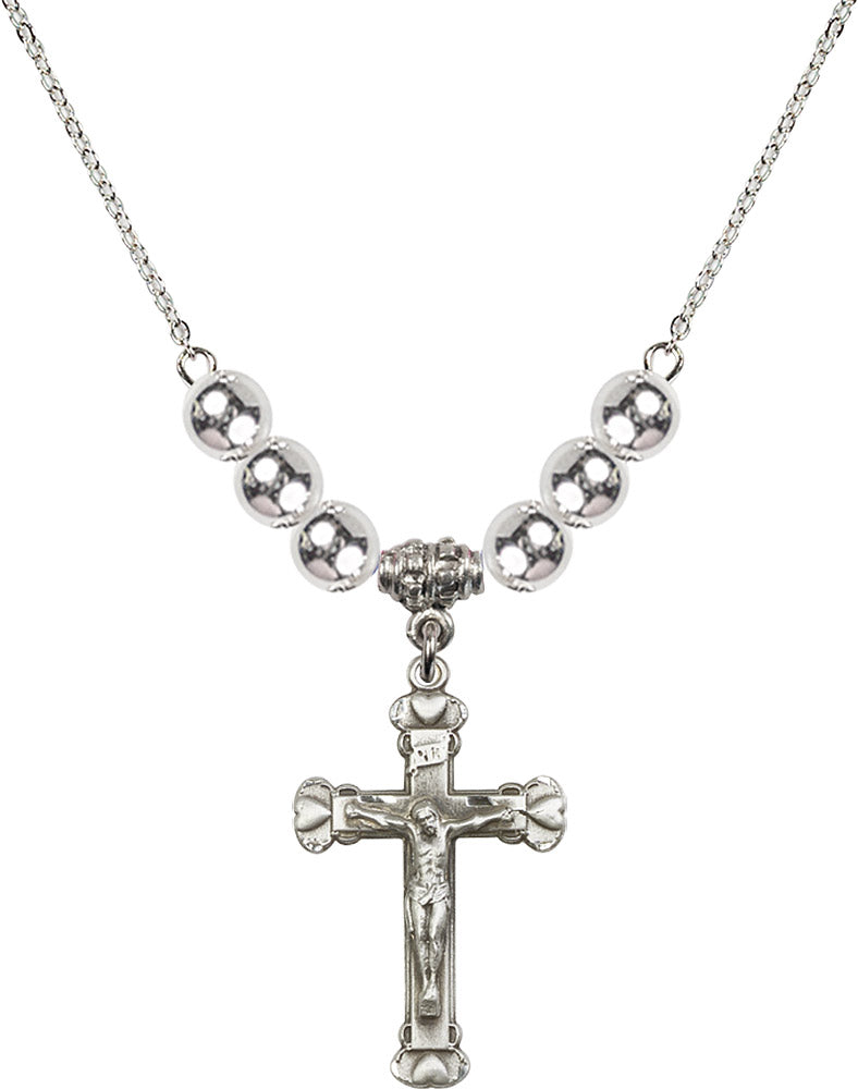Sterling Silver Crucifix Birthstone Necklace with Sterling Silver Beads - 0620