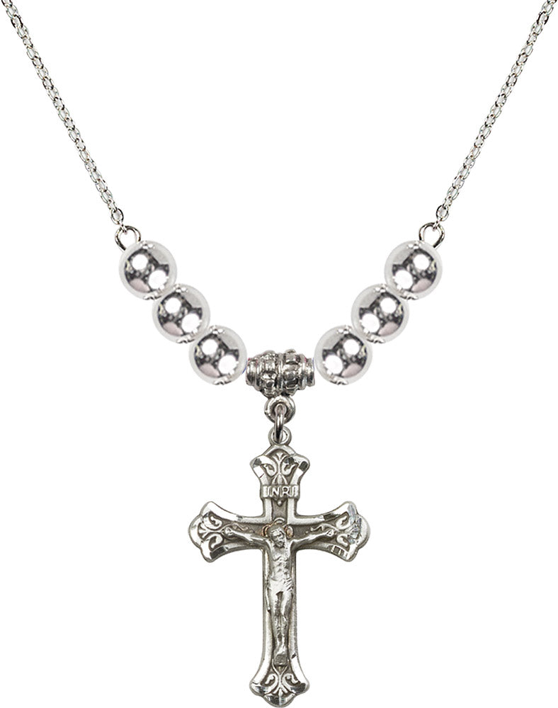 Sterling Silver Crucifix Birthstone Necklace with Sterling Silver Beads - 0622