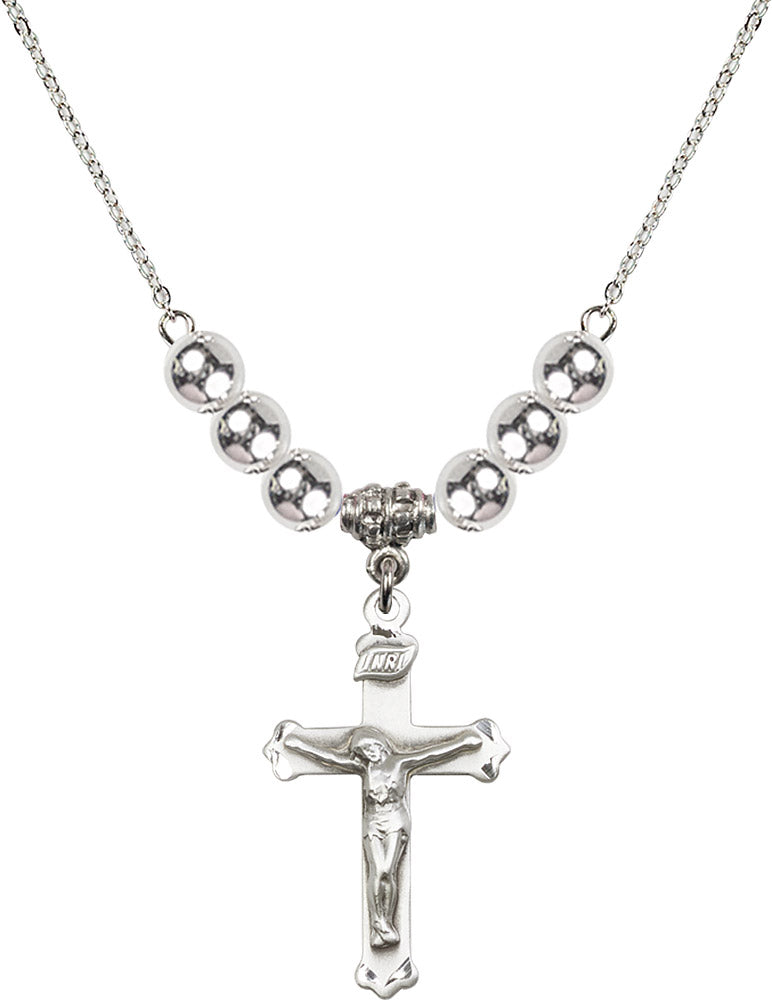 Sterling Silver Crucifix Birthstone Necklace with Sterling Silver Beads - 0651